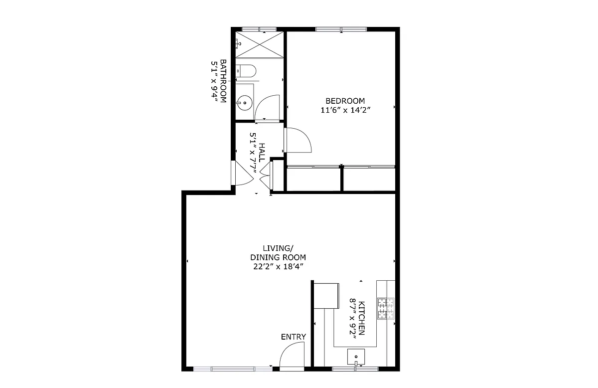 Floor plan 1Bed 1Bath