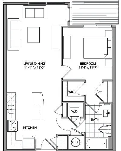 Floor plan 1 Bdrm H