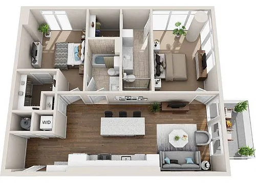 Floor plan 2BR/2BA B2A