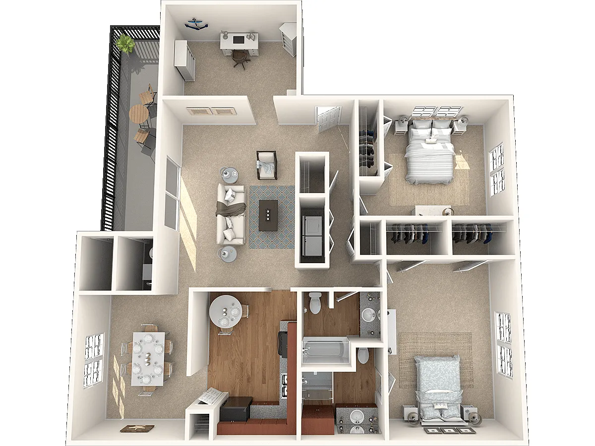 Floor plan Tranquility: Two Bedroom Apartment with Den