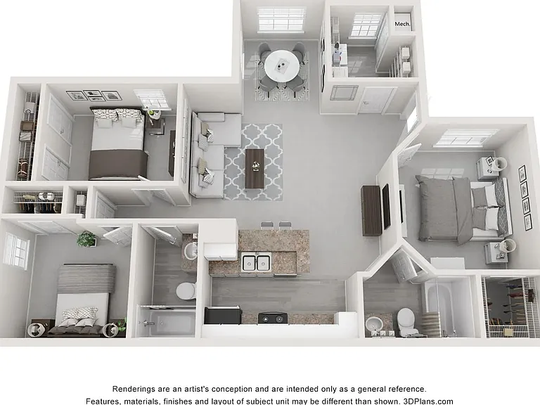 A 3D floor plan rendering of The Bay.