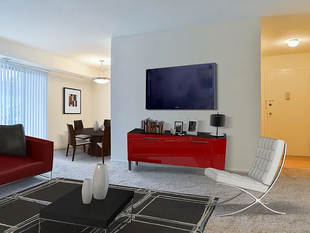 Apartment foyer entry/living and dining spaces