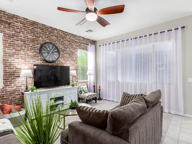 Blinds and curtains included as shown.