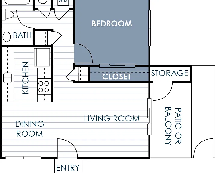 1 Bedroom 1 Bathroom B Floorplan Diagram