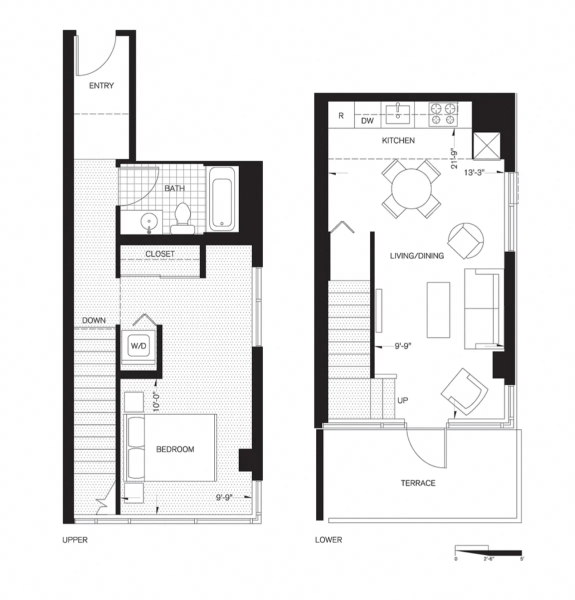 Floor plan One Bedroom Townhome (AT1)