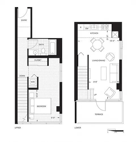 Floor plan One Bedroom Townhome (AT1)