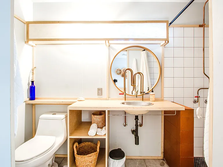 Master Bath with custom copper sink hardware