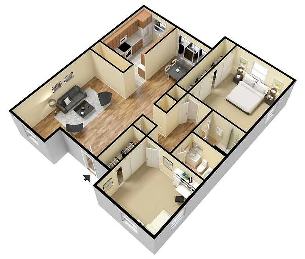 Floor plan 2 Bed and 2 Bath