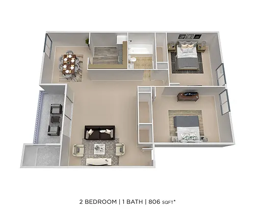 Floor plan Two Bedroom - 806 sqft