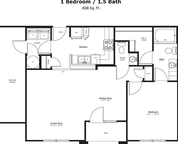 The Cypria: 838 sq. ft. with an attached garage, washer/dryer access, and a spacious L-shaped closet for added convenience. The Cypria: 838 sq. ft. with an attached garage, washer/dryer access, and a spacious L-shaped closet for added convenience.