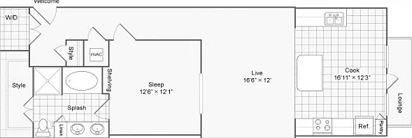 1 BR x 1 BA - H Floorplan 1 BR x 1 BA - H Floorplan