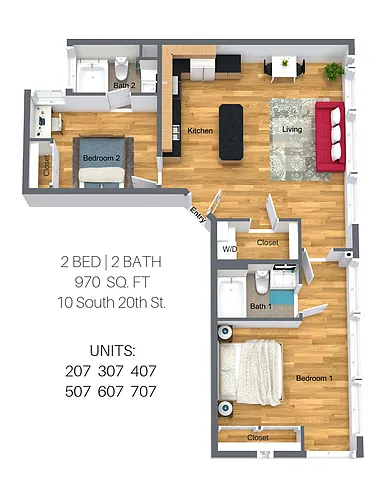 Floor plan 2 Bedroom: Canal Walk 3