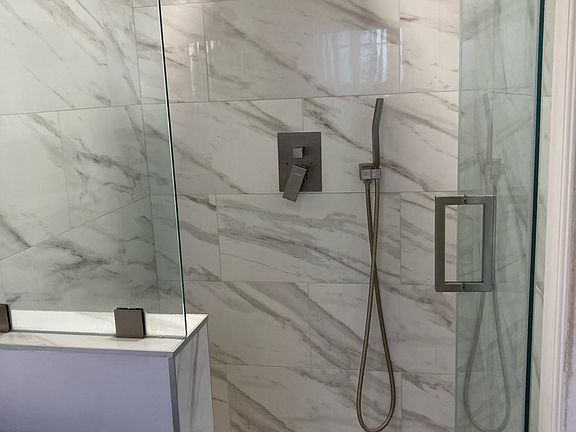 walk in shower with rain showerhead