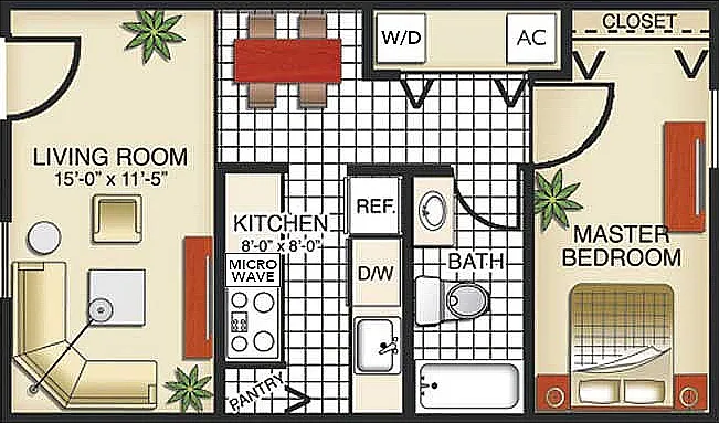 1 Bedroom, 1 Bath 1 Bedroom, 1 Bath