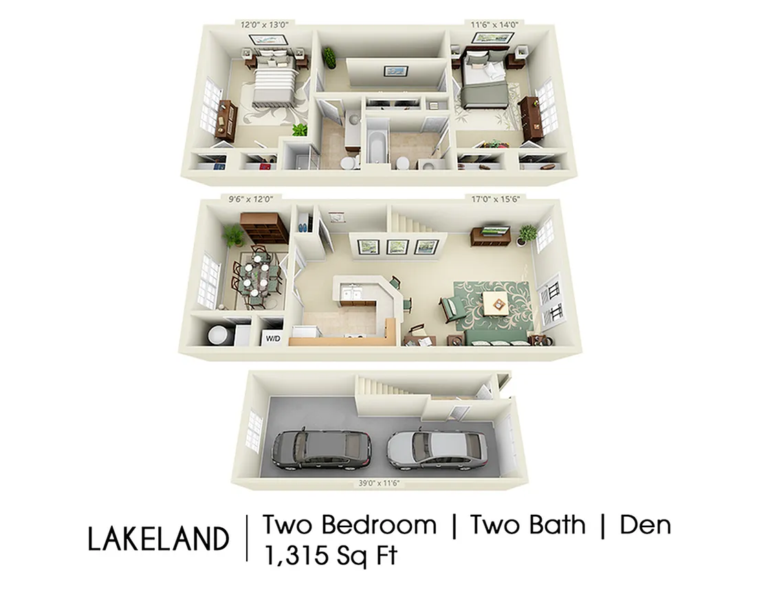 Floor plan Lakeland Townhome with Den & Tandem Garage