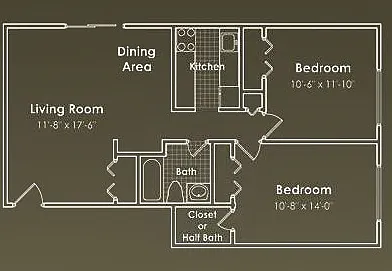 Floor plan 2 BD 1 and Half Bath Standard