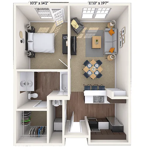 Floor plan Traditional 1x1 662-921 SF