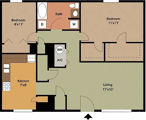 Floor plan 2 bedroom 1 Bath Large