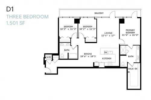 Floor plan Three Bedroom D1