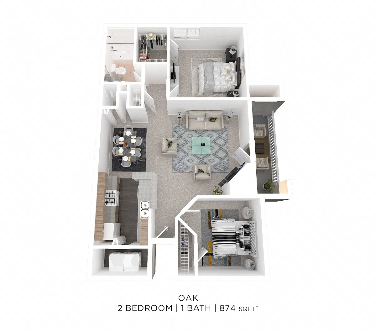 Floor plan Two Bedroom - 874 sqft