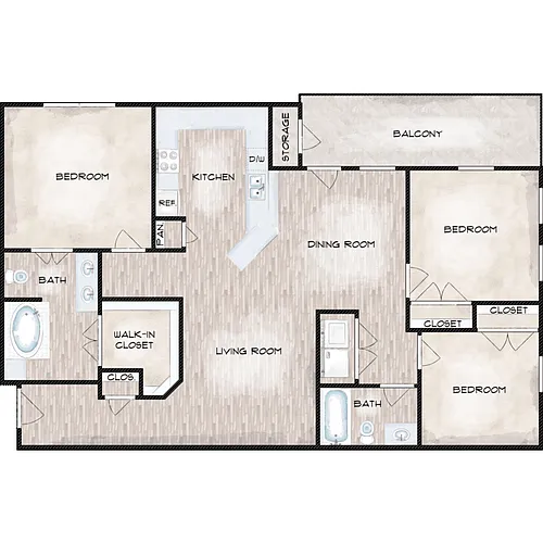 Floor plan 3 Bed 2 Bath