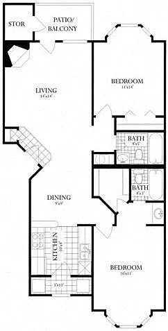 Floor plan 2 Bed, 2 Bath 985 SF 22C