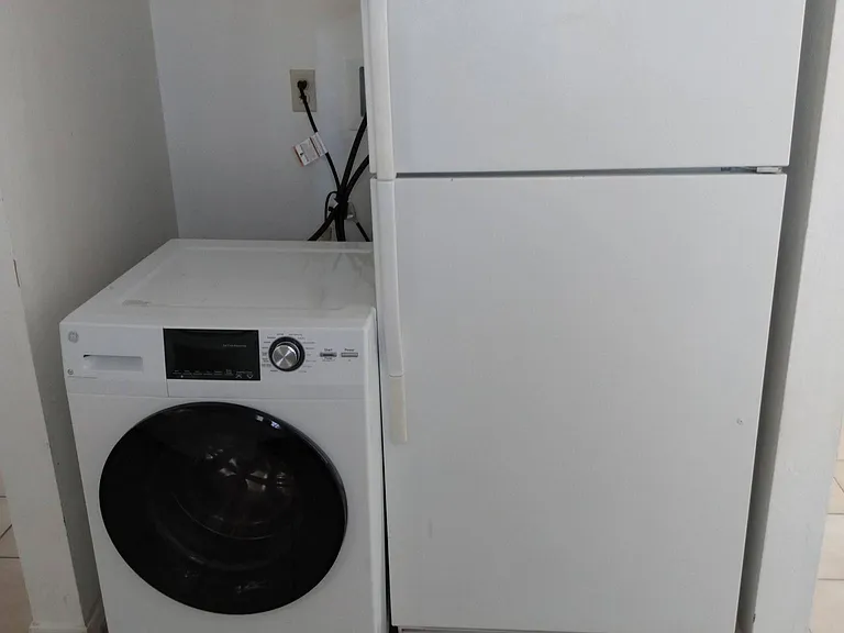 combo washer-dryer and fridge in kitchen