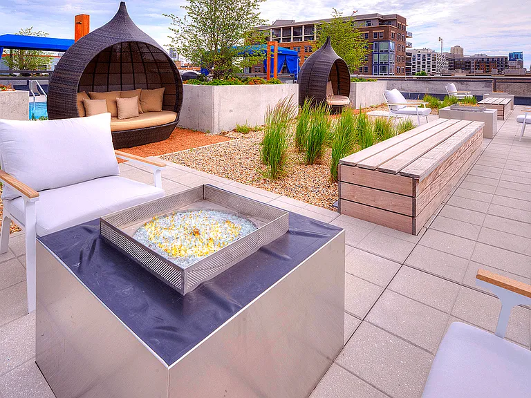 Poolside fire pits and cabanas
