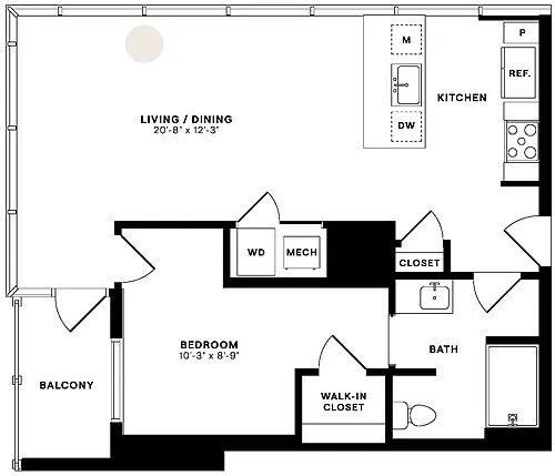 Floor plan 1 Bed/1 Bath-1B-ALT
