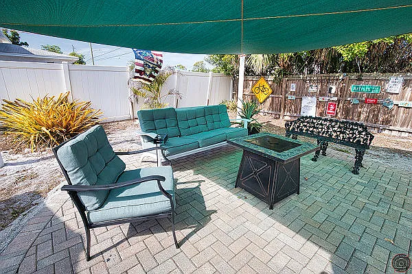Patio seating area and gas fire pit