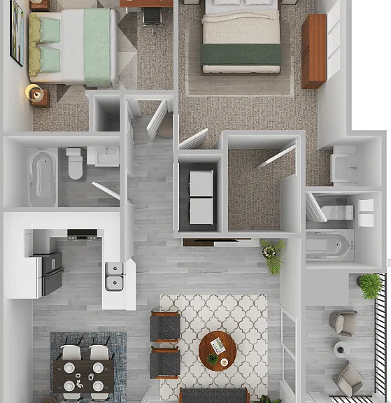 Plan I- 2 bed 2 bath Floorplan Diagram