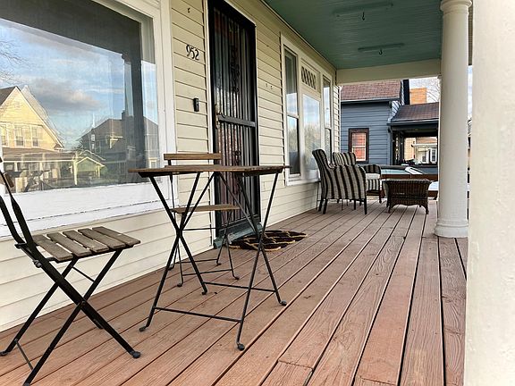 Front porch and porch furniture.