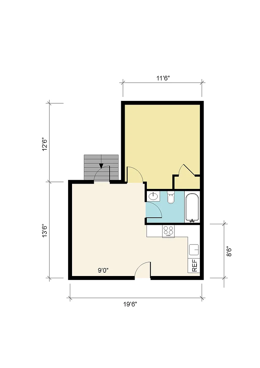 Floor plan 1 bed 1 bathroom