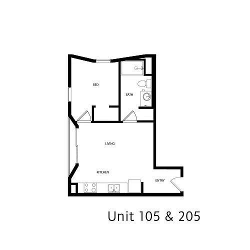 Floor plan 1 Bed 1 Bath - Type 1