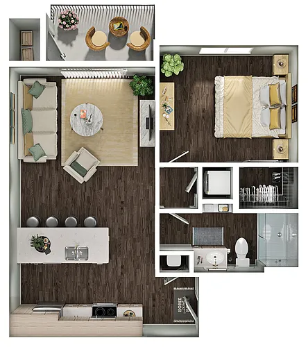 Floor plan Snowdrift- 1BD/1BA