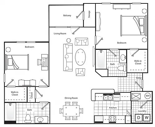 Floor plan Two Bedroom Two Bathroom