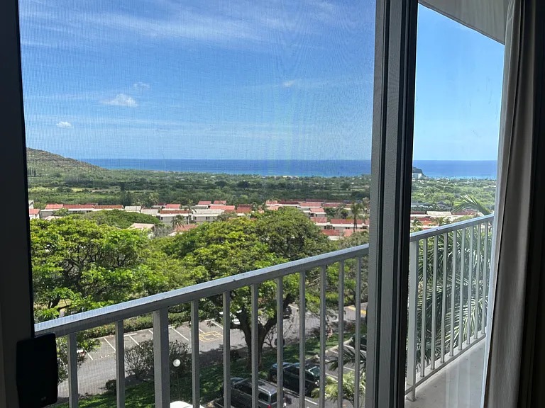 There is a long, narrow balcony where you can sit and enjoy the breeze and beautiful views.