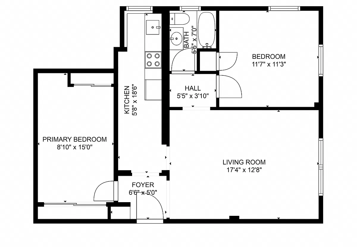 Floor plan 2 Bedroom 1 Bath