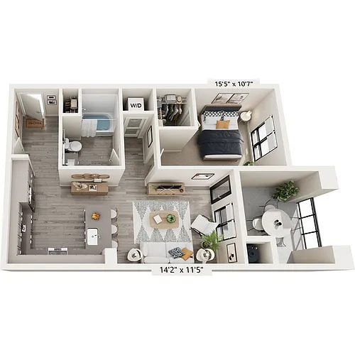 Floor plan One Bedroom A1E
