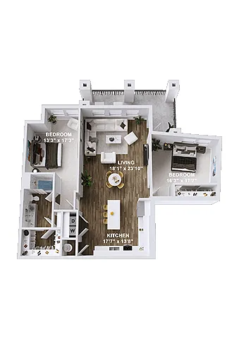 Floor plan 2 Bedroom, 1 Bath B3