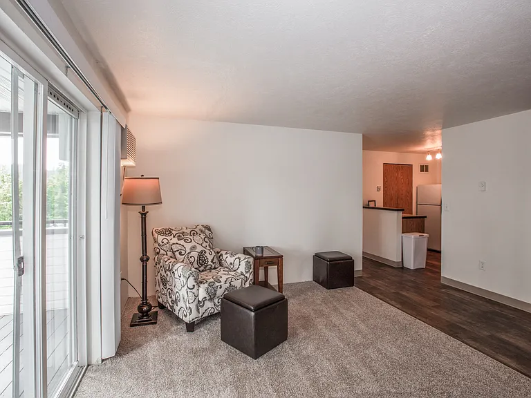Farr Court Apartments Living Room and Balcony Door