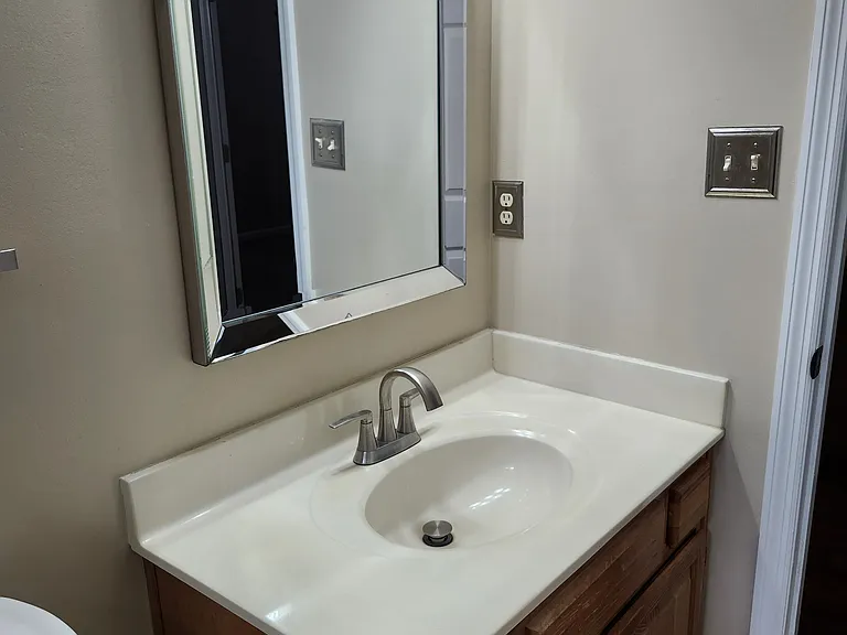 Close-up view of vanity & mirror.