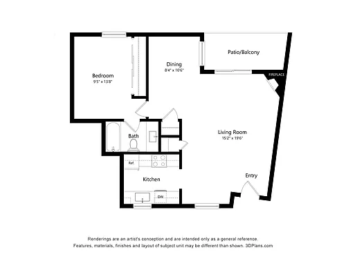 Floor plan 1 Bed, 1 Bath - 120 W Chestnut