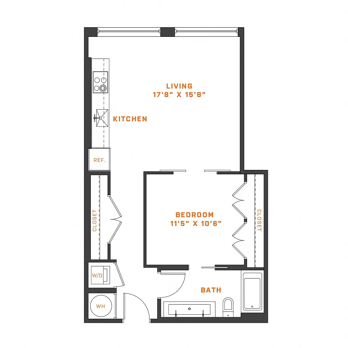 Floor plan 1 Bedroom - 1 Bath | A05