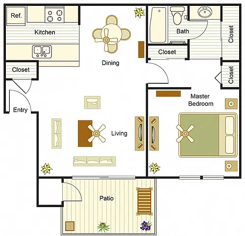 Floor plan 1 BR, 1 BA - Market