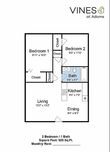 Floor plan 2 Bed 1 Bath