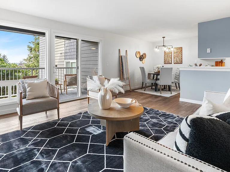 Large windows let in an abundance of natural light