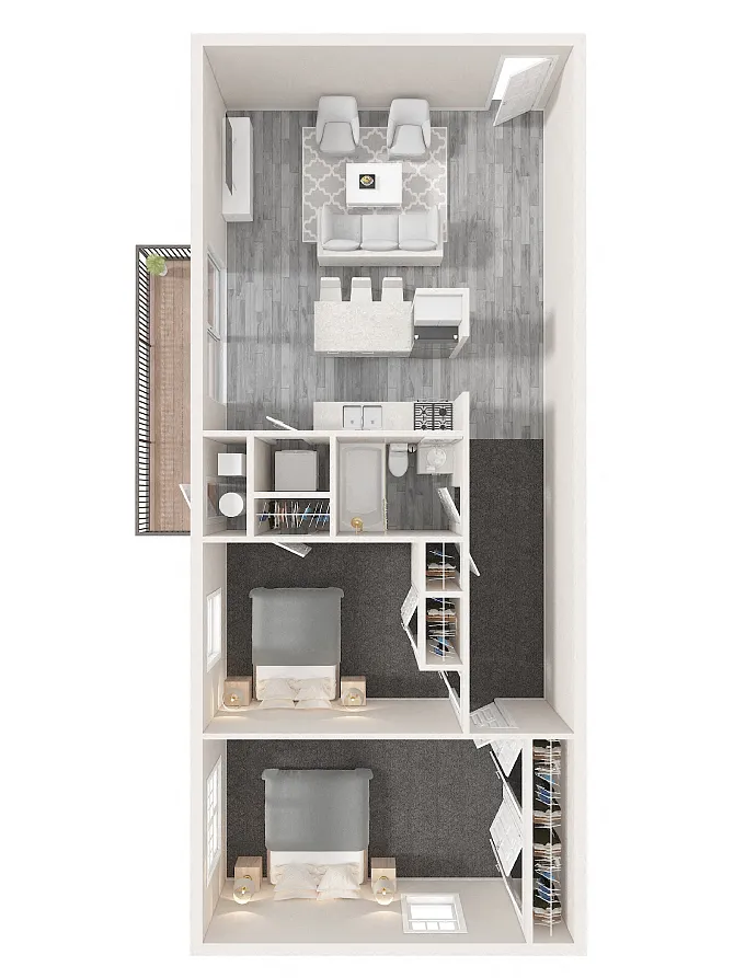 Floor plan 2 Bedroom, 1 Bath (B)