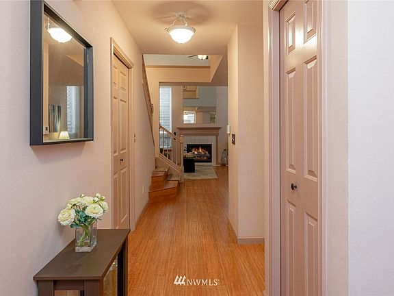 The entry hall  - the garage and coat closet are to the right; the powder room and laundry are to the left.