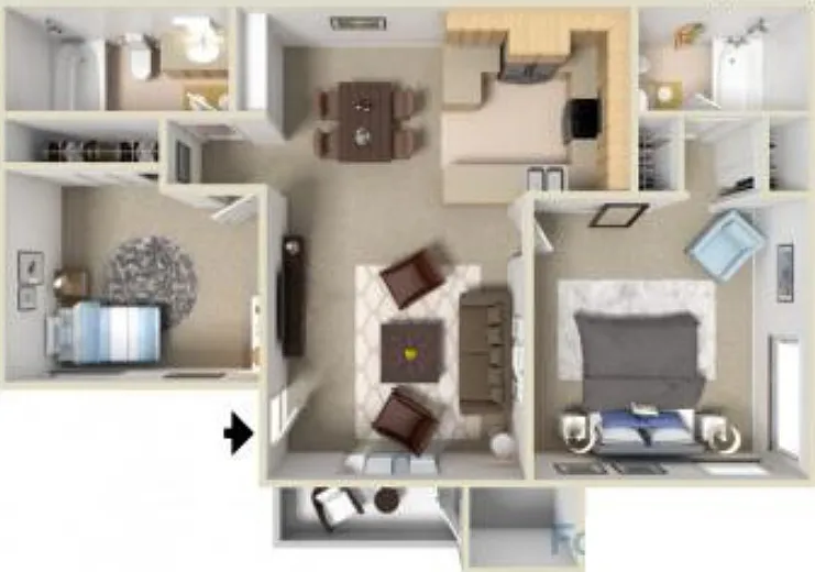 2 Bed 2 Bath Floorplan Diagram